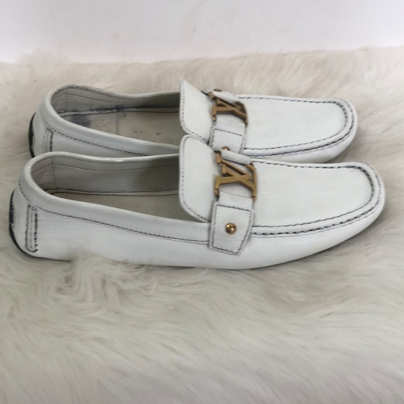 Louis Vuitton Mens White Leather Slip-On Low Top Loafer Shoes Size 13 - Picture 4 of 8